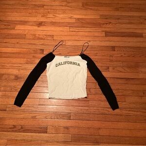 Forever 21 Black & White 'California' Off The Shoulders Crop-top